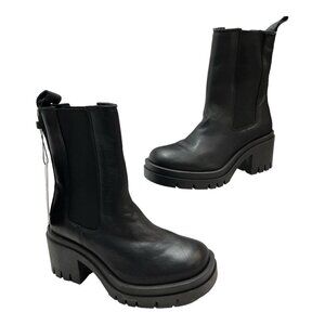 Selected Femme Chelsea Boots Womens US 6 Black Leather Chunky Sole Grunge Goth